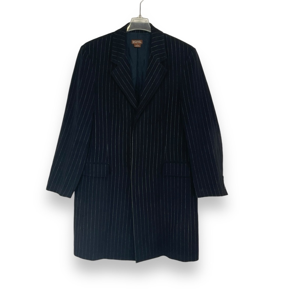 Michael Kors Top Coat Mens Pinstripe Navy Blue Overcoat Suit Office Size‎ Large